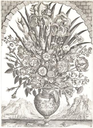 Bouquet of Flowers in a Vase with a Mountain Background, Plate 1