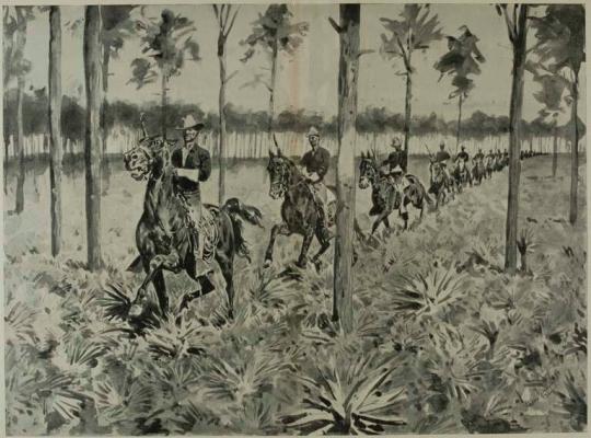 With The Regulars at Port Tampa, Florida - 9th U.S. Cavalry (Colored) Skirmishing Through The Pines