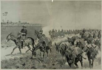 With The Regulars at Port Tampa, Florida - U.S. Calvary Passing an Army Pack-Train on The Road