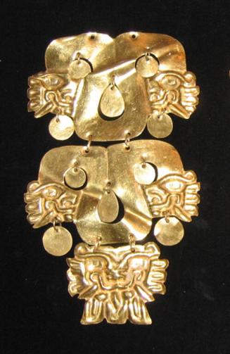 Ornament with Double-headed Serpents, Feline Deity Head, and Disk Pendants (one of a pair)