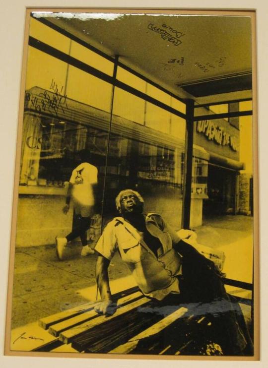 Untitled (Joe in bus shelter looking up, DC)