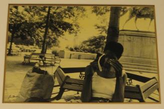 Untitled (woman on bench with hand radio, DC)