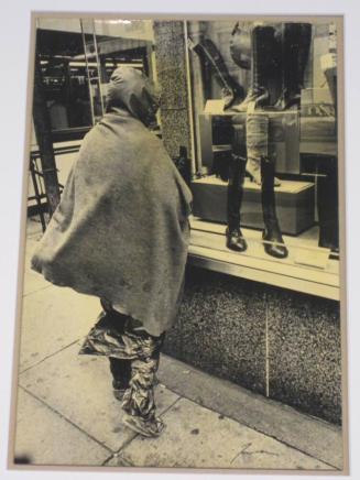 Untitled (woman with bags on legs looking at boots, DC)