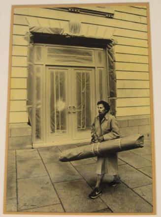 Untitled (woman with wrapped package in front of wrapped door, DC)