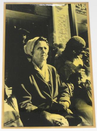 Untitled (old woman with knitted hat in bus shelter, DC)