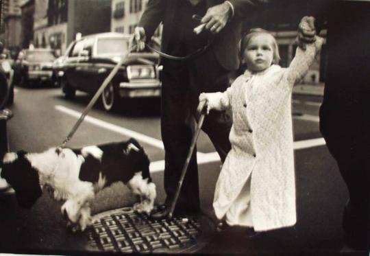 Untitled [Girl in robe crossing 57th Street]