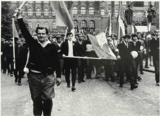 Marchers Displaying Bloody Flag