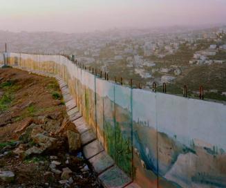 The illegal Jewish settlement of Gilo, a suburb of Jerusalem. To deter Snipers from the Adjacent Palestinian village of Beit Jala (Seen in the Distance) a wall has been erect.