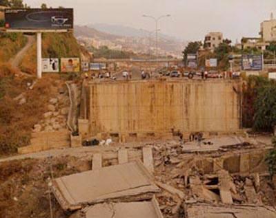 Fidar Bridge, bombed by the Israelis, early on 4 August.  The bridge is the main motorway running north from Beirut to the border