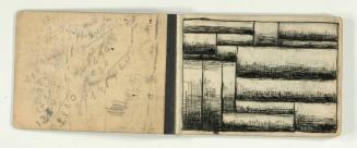 Cuaderno con veinte páginas de dibujos [Estructuras, grupos de personas, boceto para un gabinete]

