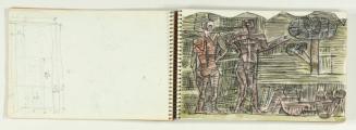Cuaderno con veintidós páginas de dibujos (figuras, boceto de la escultura de madera de caracol)