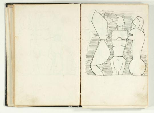 Cuaderno con 109 páginas de dibujos (estudios de esculturas de madera)