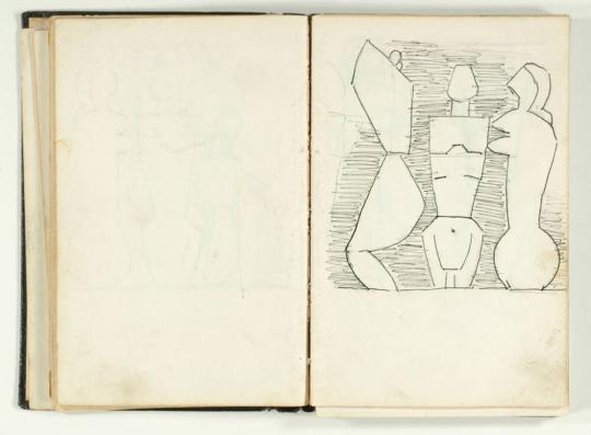 Cuaderno con 109 páginas de dibujos (estudios de esculturas de madera)