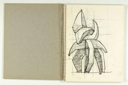 Notebook with thirteen pages of drawings (figures and studies for wood sculptures)