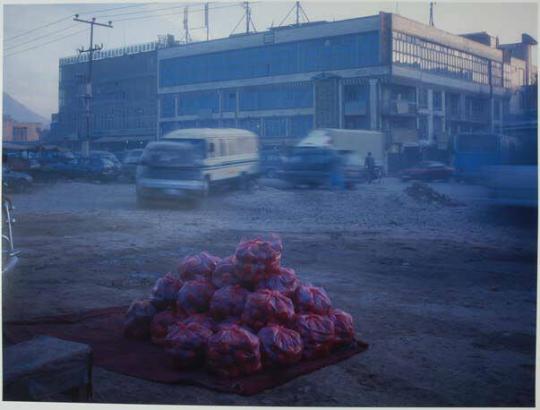 Pakistani apples for sale at a roadside market.