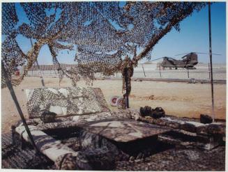 A shaded rest area built by helicopter re-fuelling crews at Camp Bastion.