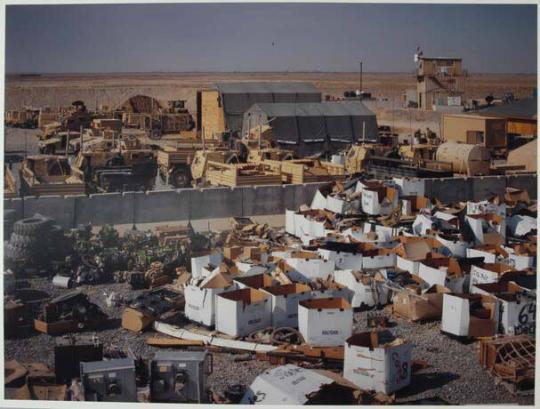 A storage yard at Kandahar Airfield looking out beyond the wire, back into ‘Afghanistan’.