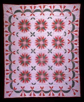 Mariner's Compass Piecework and Surface-appliqué Quilt