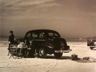 Winter Visitors Picnic on the Running Board of Car, Sarasota, Florida