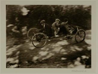 August 1910: Zissou driving his 'bob on 4 wheels' with Oléo and Louis as passengers Overloaded, the bob is going to crash into a tree