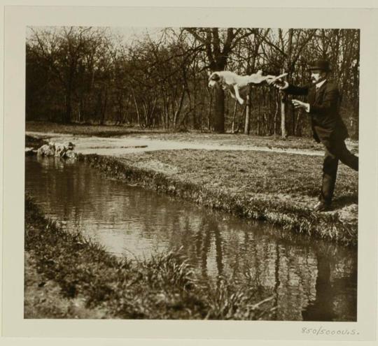 1912 Paris. Bois de Boulogne Monsieur Folletéte, Papa's secretary, with his dog 'Tupy'