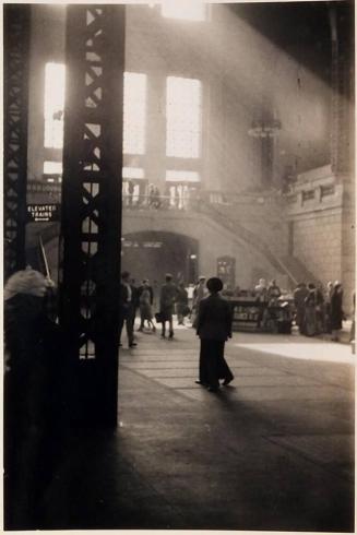 [inside train station "1- Chicago / Station / 7:30 A.M. / June 22 / 1942 / on my way to / St. Paul to / work for / duPont on a / gun powder factory "]