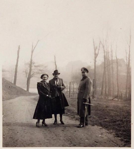 [two women and a man "Hilde her mother & Walter / April '38 - Germany"]