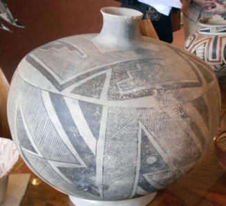 Socorro Black-on-white Jar, Olla, with Stepped Geometric Designs
