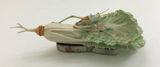 Study of Chinese Cabbage and Grasshopper on brocade Stand