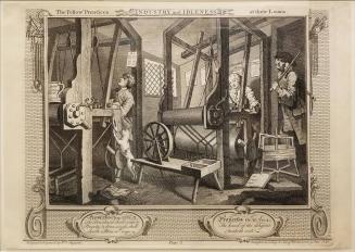 Industry and Idleness, Plate I:  The Fellow 'Prentices at Their Looms