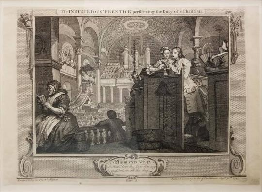 Industry and Idleness, Plate II:  The Industrious 'Prentice Performing the Duty of a Christian
