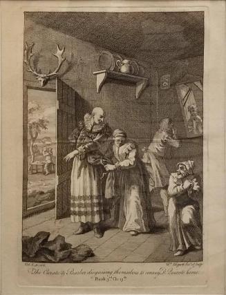 Illustration to Cervantes's Don Quixote: "The Curate and barber Disguising Themselves to Convey Don Quixote Home"