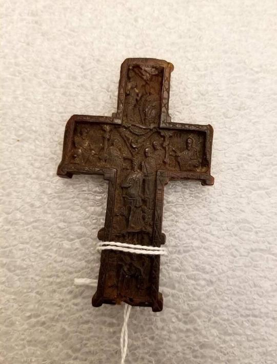 Olive Wood Byzantine Cross with Crucifix and 4 Holy Items - 3
