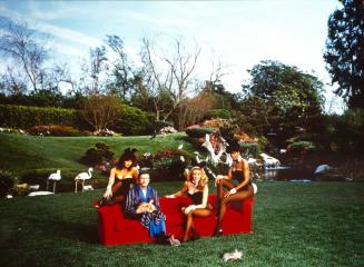 Hugh Hefner with Neila, Jeannie, and Paula, Holmby Hills, California