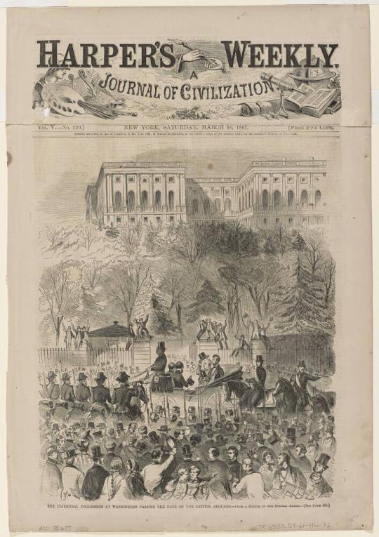 The Inaugural Procession at Washington Passing the Gate of the Capitol Grounds (From a Sketch by our Special Artist)