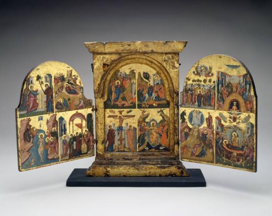 Raising of Lazarus;  Entry into Jerusalem; Crucifixion; Descent of Christ into Hell (central panel)