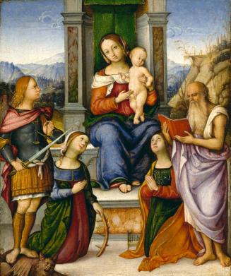 The Virgin and Child Enthroned with Saints Michael, Catherine of Alexandria, Cecilia, and Jerome