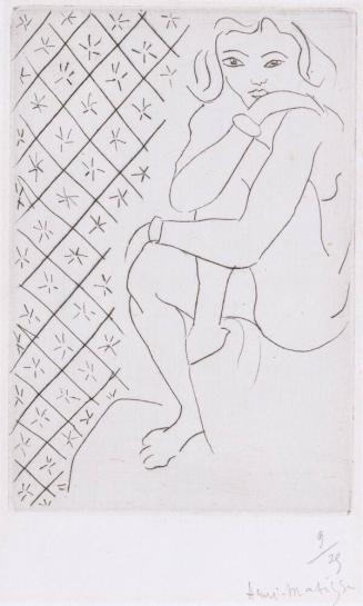 Nu assis, fond de carreaux étoiles (Seated nude, star tile background)