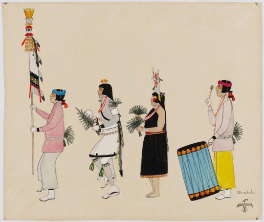 Corn Dancers, Drummer and Rain-Staff Bearer (Ceremonial Dance)