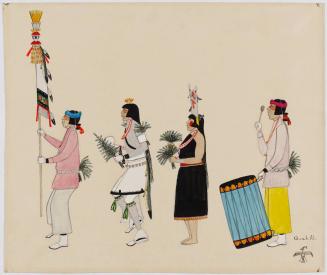 Corn Dancers, Drummer and Rain-Staff Bearer (Ceremonial Dance)