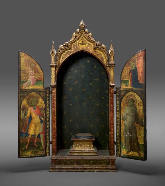Two Door Panels with Saint Michael, in apex Angel Gabriel, and Saint Francis, in apex Annunciate Virgin