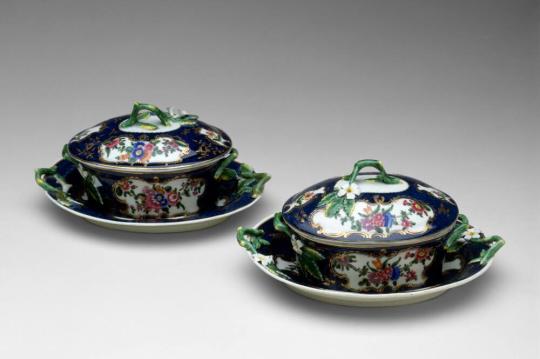 Two Sauce Tureens with Covers and Stands