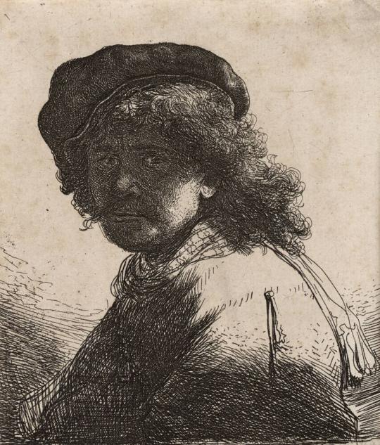 Self-Portrait in a Cap and Scarf with the Face Dark: Bust