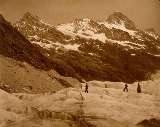 [Alpine Landscape, Three Hikers on a Glacier]