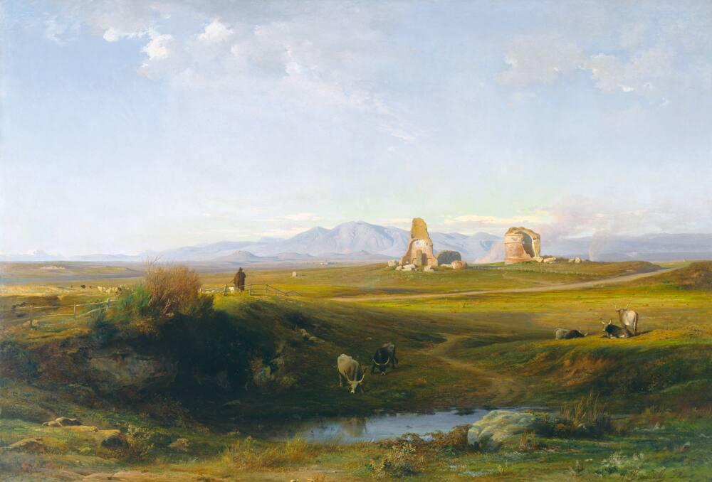 View of a brook in the countryside, a castle in the hillside above, with  Pâris and Oenone in the foreground, Master Paintings Part II, 2021