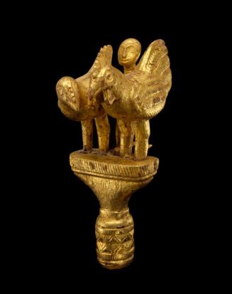 Sword Handle with a Rooster, Hen, and Man