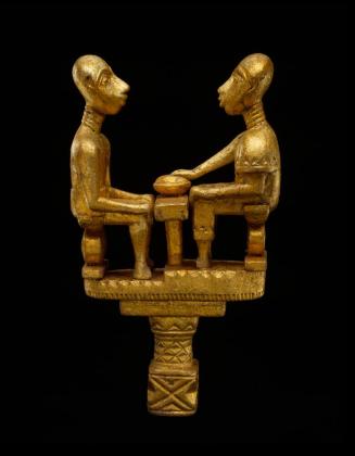 Linguist Staff Finial Representing Two Men Sitting on Stools