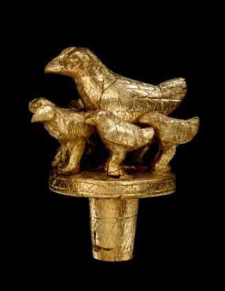 Linguist Staff Finial Representing a Hen with Six Chicks
