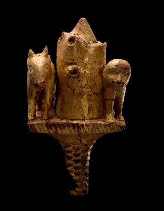 Linguist Staff Finial Representing a Termite Hill, Monkey, and Antelope