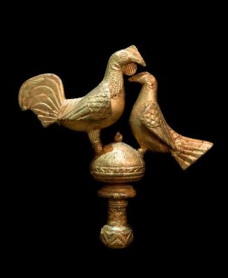 Linguist Staff Finial Representing a Rooster and a Hen